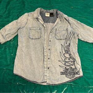 Harley-Davidson Blue Denim Pearl Snap Western Button Up Shirt Size M